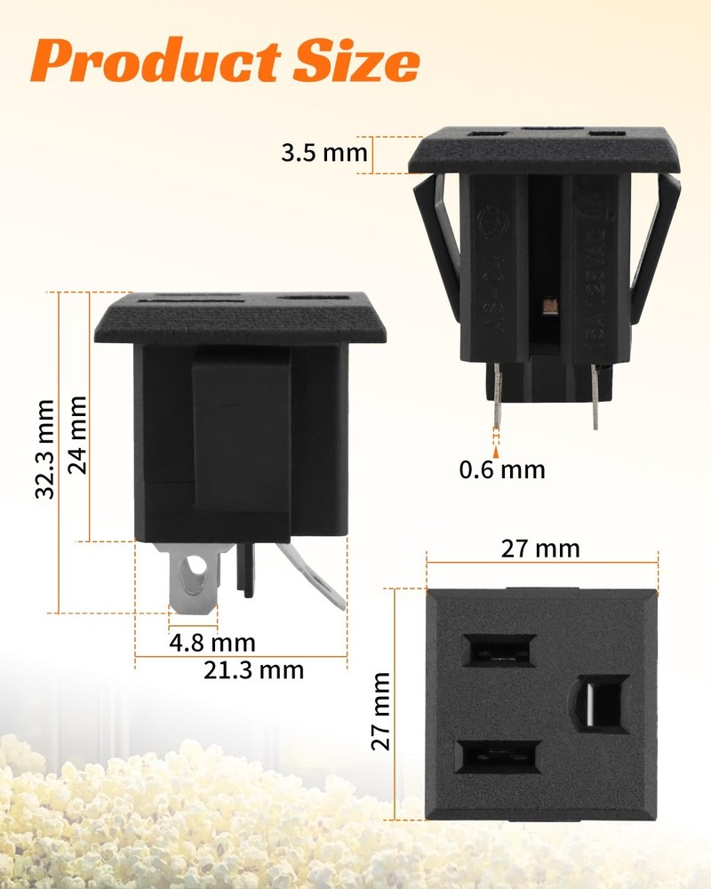 Popcorn Plug Socket Replacement Kit Fit for Great Northern Olde Midway Black