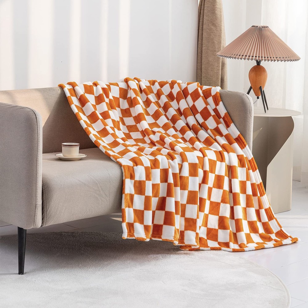 LOMAO Throw Blankets Flannel Blanket with Checkerboard Grid Pattern Soft Thro...