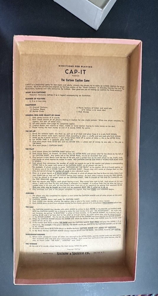 CAP-IT 1957 Cartoon Caption Game by Selchow & Righter Co.