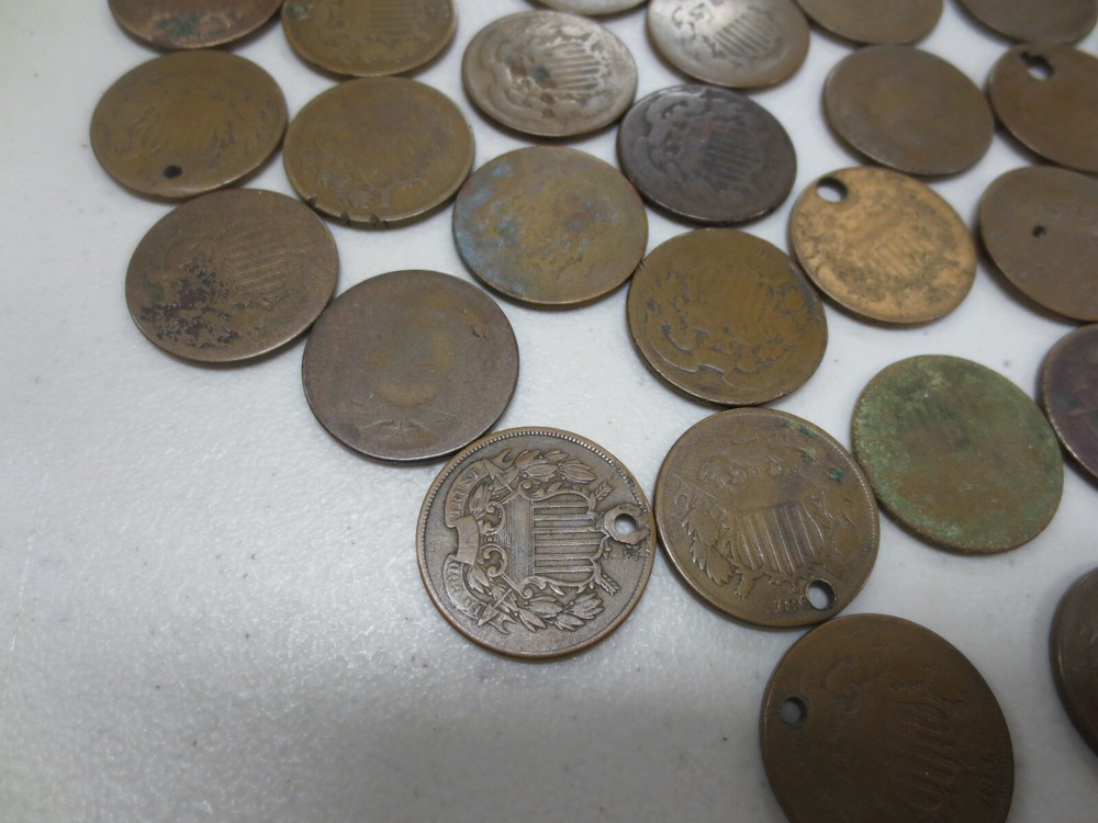 (79) Assorted Dates Two Cent Pieces (AG / Damaged)