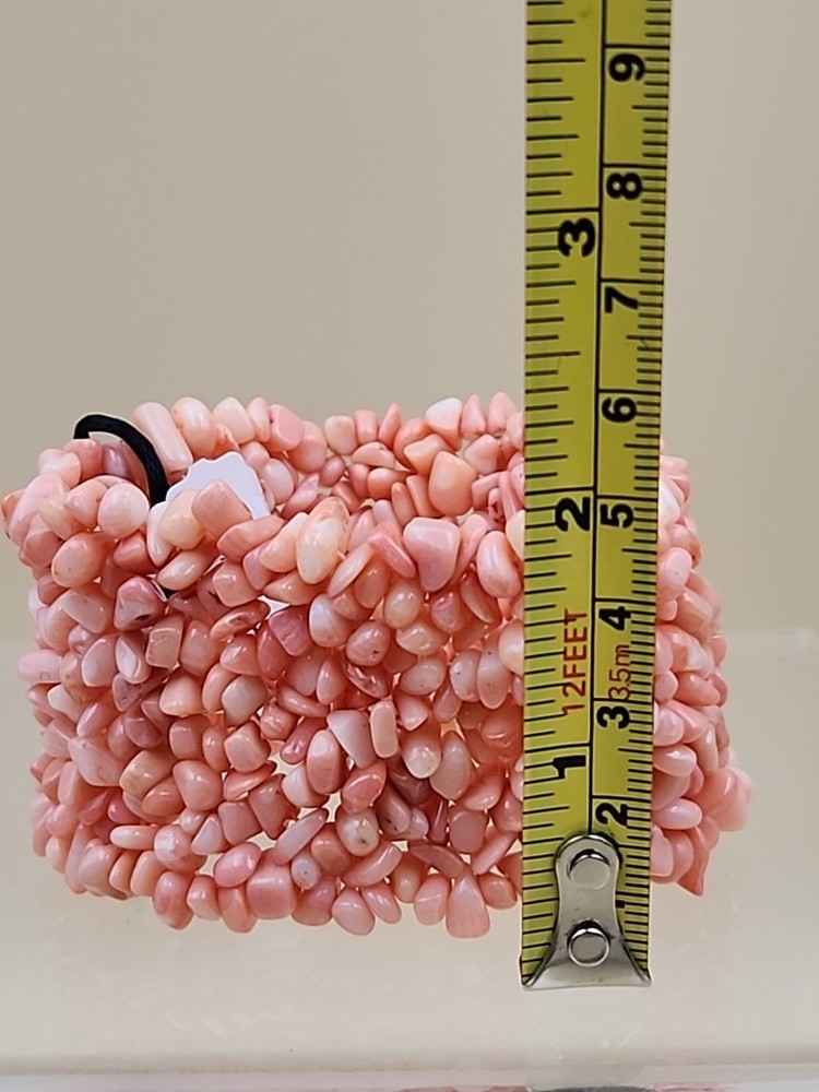 PJS Vintage Pink Coral Beaded Stretch Bangle Bracelet