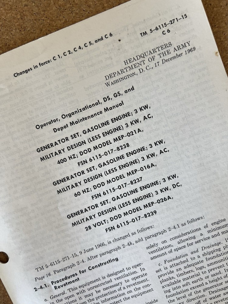 1969 Army Manual Update - Generator Sets & Gasoline Engines