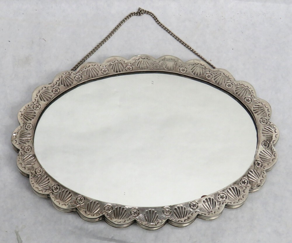 BEAUTIFUL LARGE 9 3/4" SILVER PERUVIAN CRAFTED HANGING MIRROR
