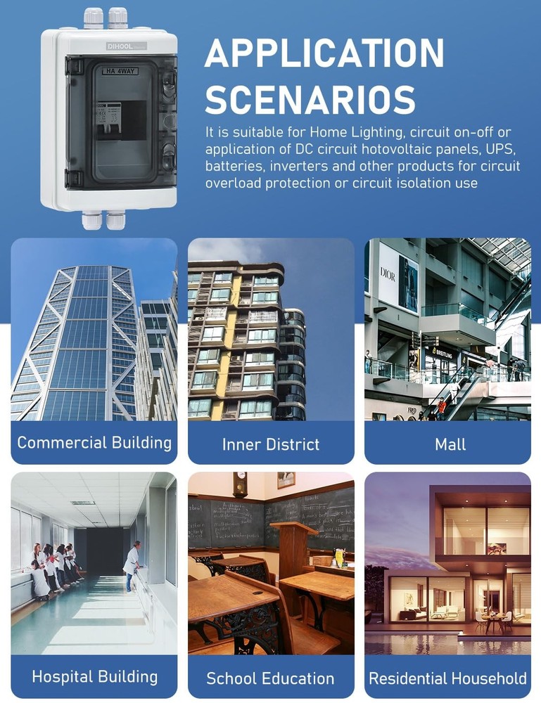 DIHOOL DC AC Breaker Box 30A Outdoor IP65 Solar Panel, PV Array, RV