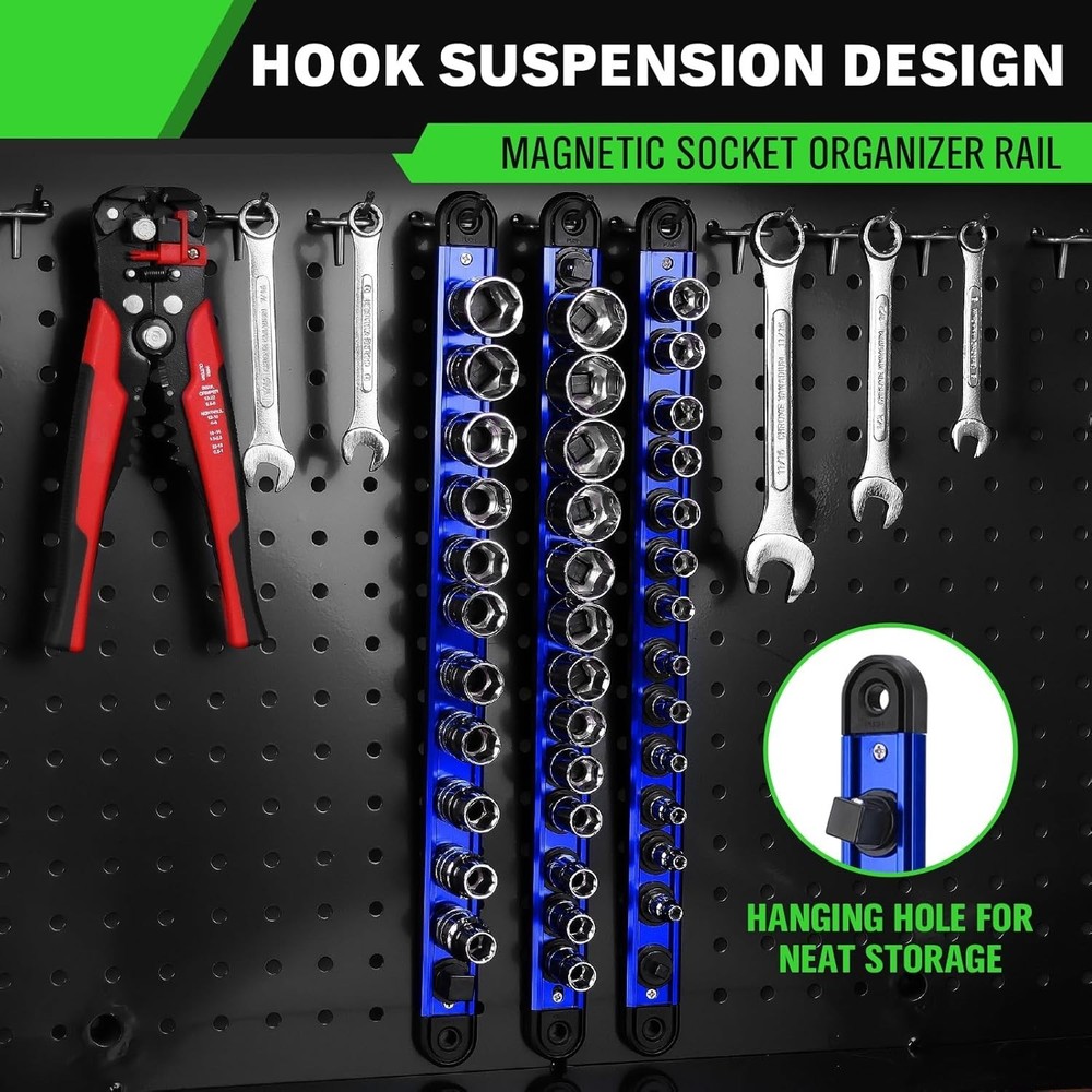 Blue 1/2-Inch Socket Organizer Rail – Durable Magnetic Holdings & Smart Clips