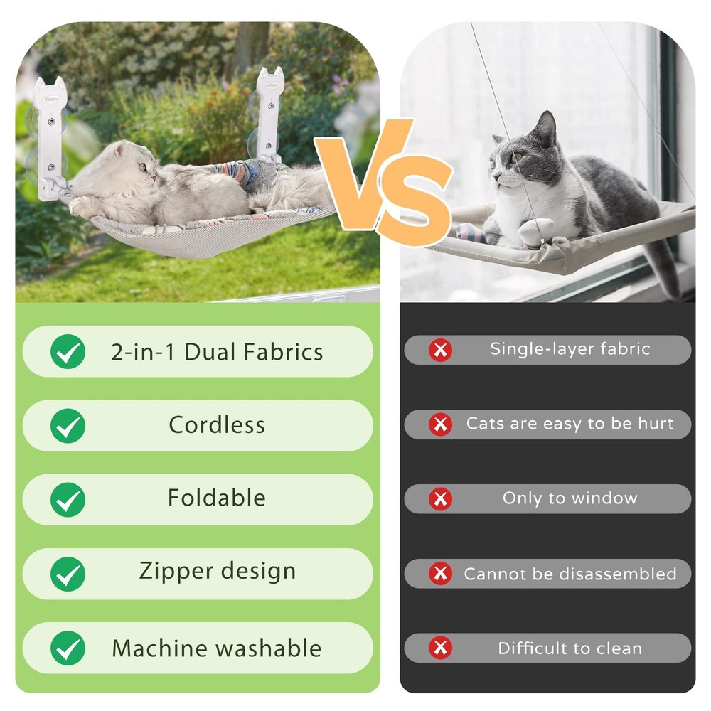 2 Pack Cat Window Perch, Glow in The Dark Foldable Cat Hammock with Sunken De...