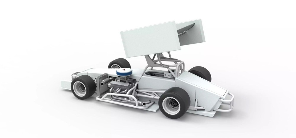 3D Printed Super Modified Front Engine Winged Race Car In 1/25 Scale