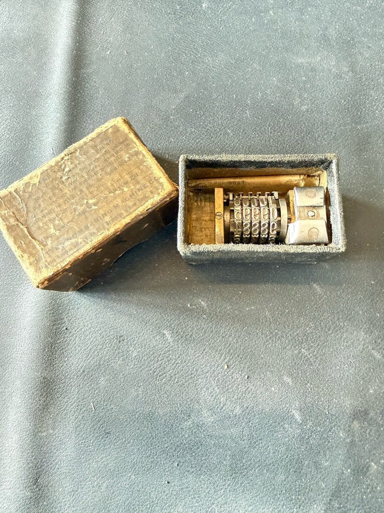 Vintage Bates Model 26 Numbering Machine Stamp Head w/ Box & Paper