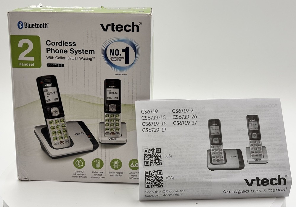 VTech • CS6719-2 • DECT 6.0 Cordless Phone • 2 Handset • Black • Open Box