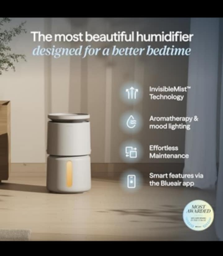Blueair Tabletop Humidifier InvisibleMist Aromatherapy Smart Features White