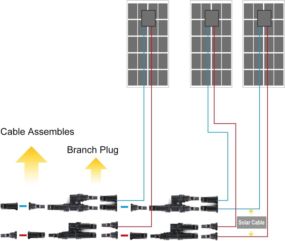 1 Pair T Branch Connectors Solar Panel Connector MMF+FFM for Parallel Connection