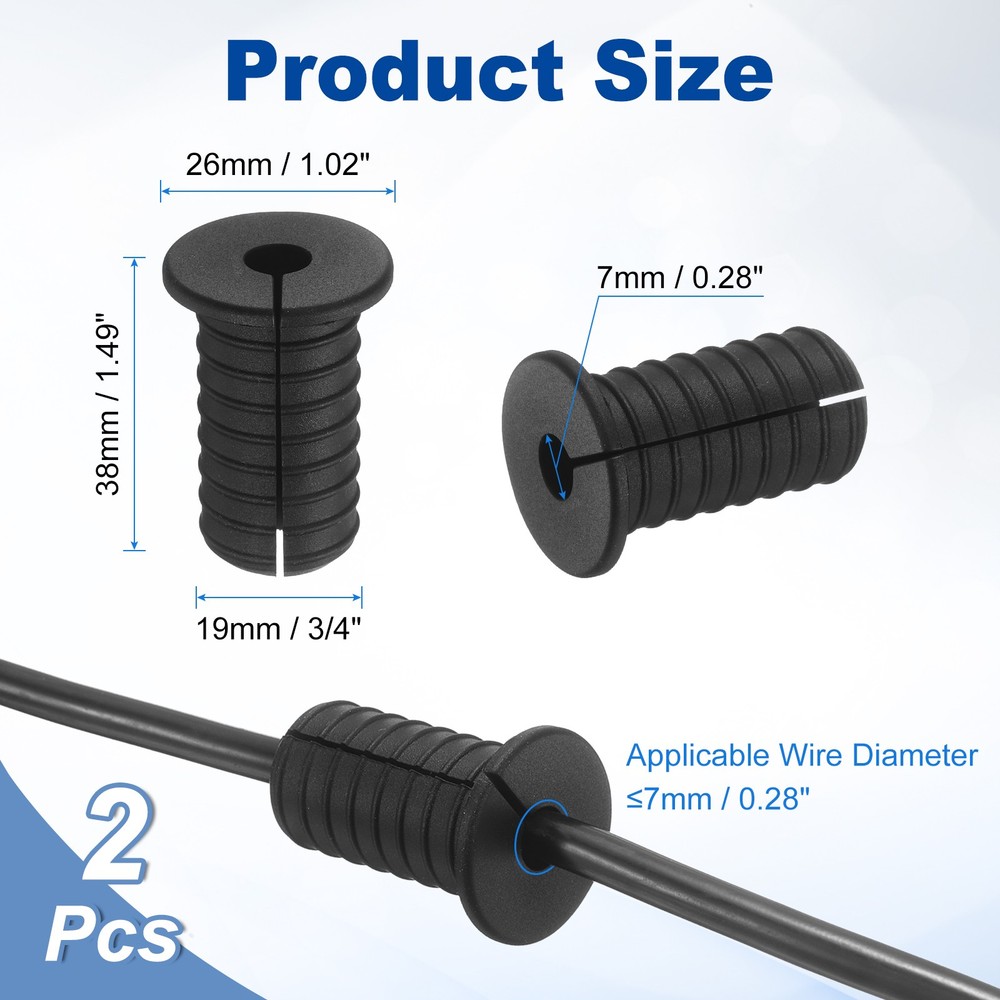 2Pcs Wall Grommets, 19mm Silicone Cable Pass Through Bushing Grommets, Black