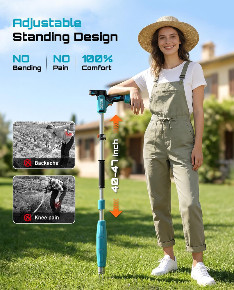 Stand-Up Weed Puller Tool with 40"-47" Adjustable Handle, High-Power 3-Claw Stai