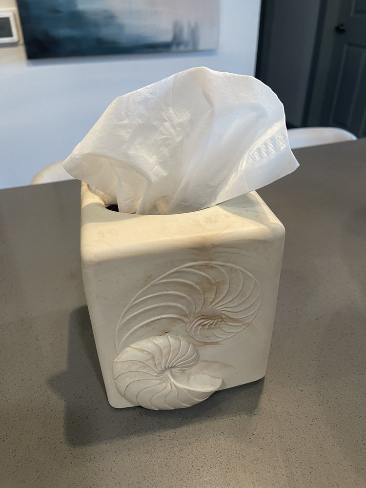 Cream Seashell Bath Tissue Box Cover Holder Quality Ceramic