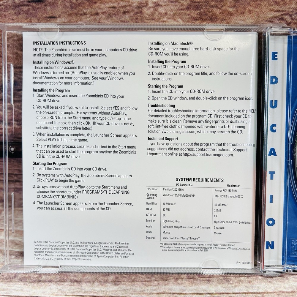 Zoombinis: Logical Journey (Windows/Mac, 2001)- case, disc, insert