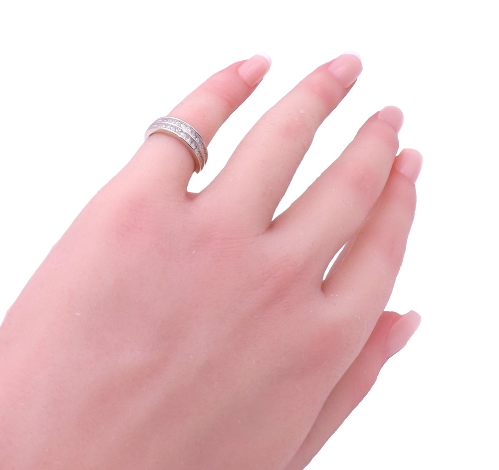 Solid 14k White Gold Double Row Natural Diamond Wedding Ring Channel Setting