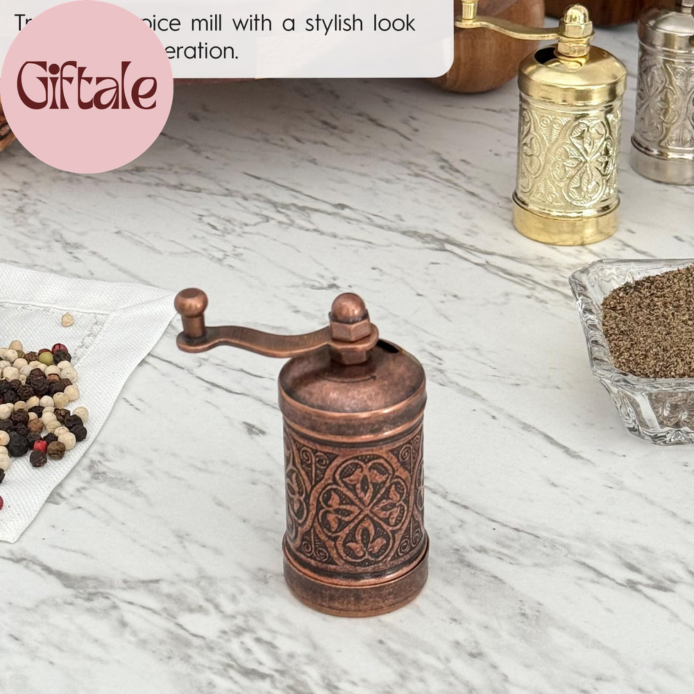 Decorative Handmade Black Pepper Grinder, Refillable Turkish Spice Mill with Adj
