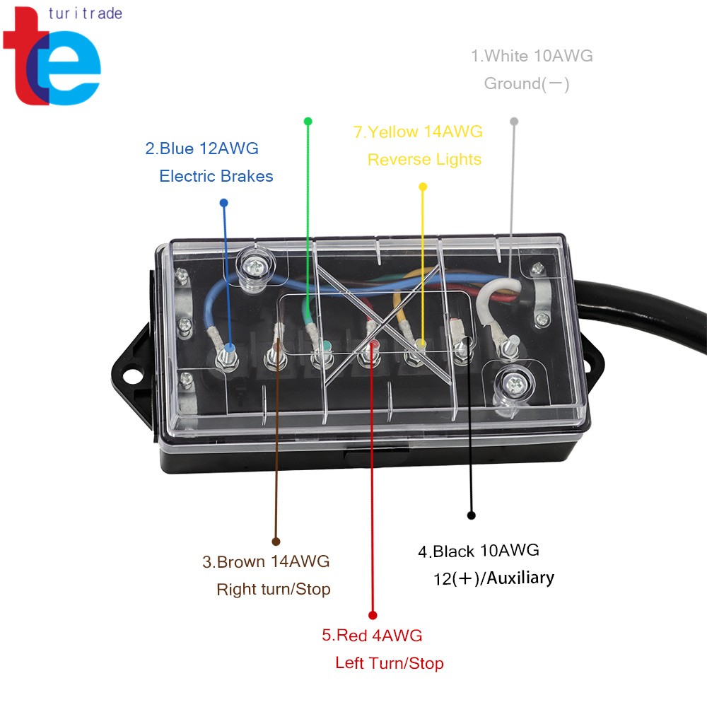 8 Ft Trailer Cord 7 Way Plug Inline Junction Box Wiring Harness Kit