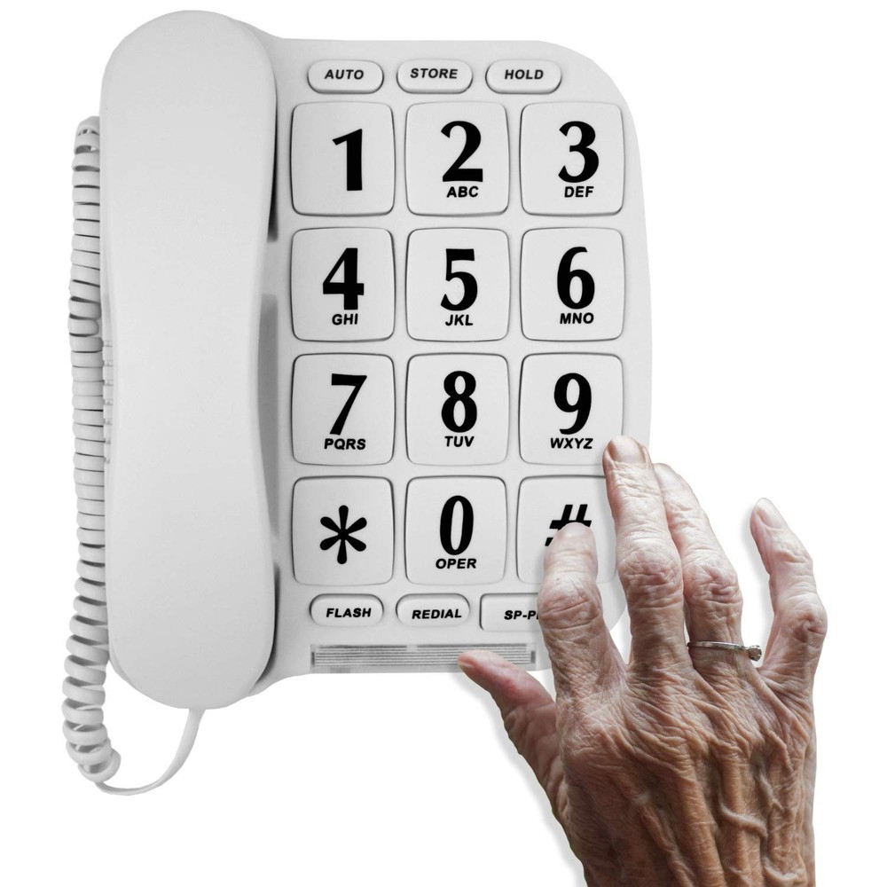 Phone With Big Button for Wall or Desk with Speaker & Memory, Batteries Required