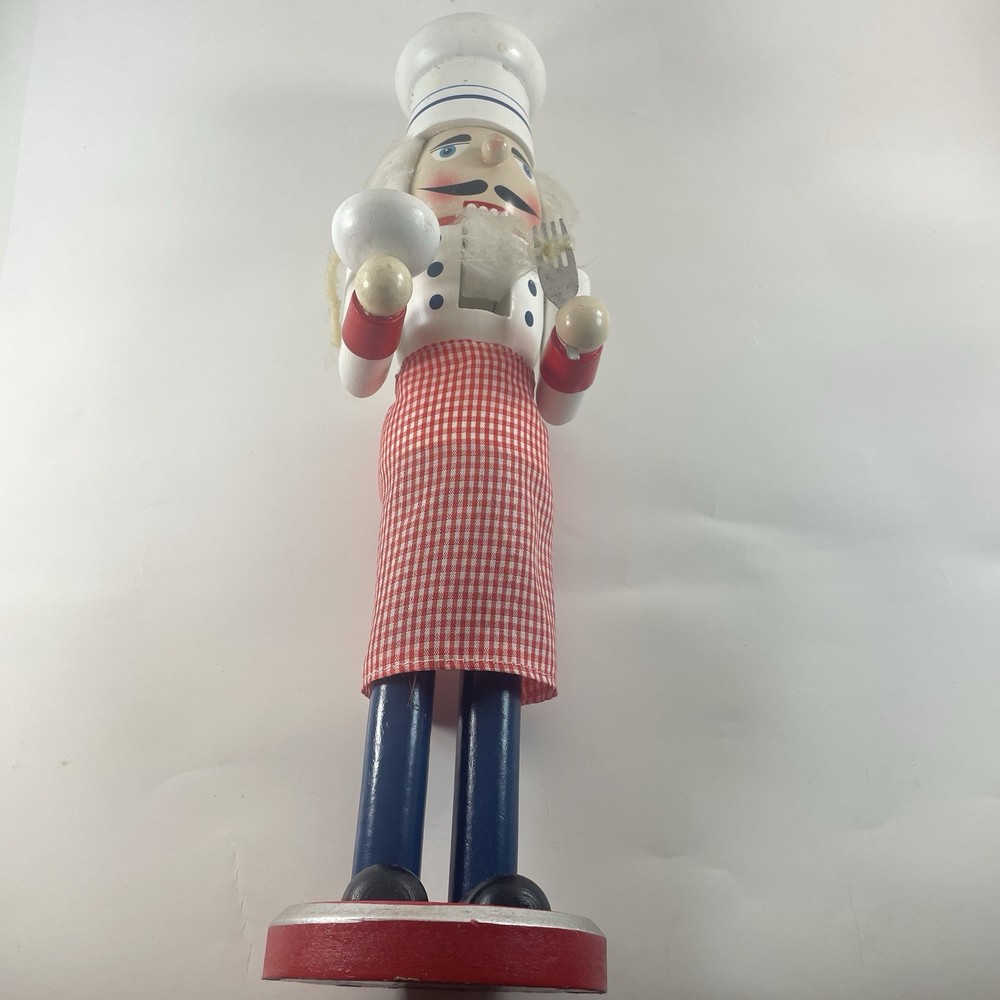 VTG. CHRISTMAS NUTCRACKER Chef - Red/White Apron with Spaghetti /Fork 14"