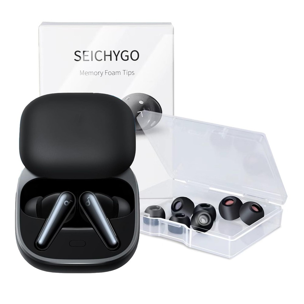 SEICHYGO Memory Foam Ear Tips with Dust Mesh for Anker Mixed Sizes, Black