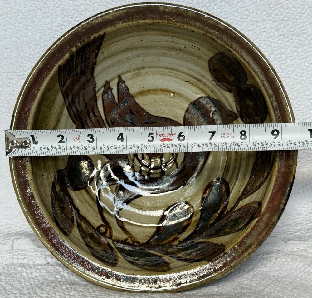 Peruvian Connection Pottery Hand Made Redware Bowl 9 Inch Bird Design