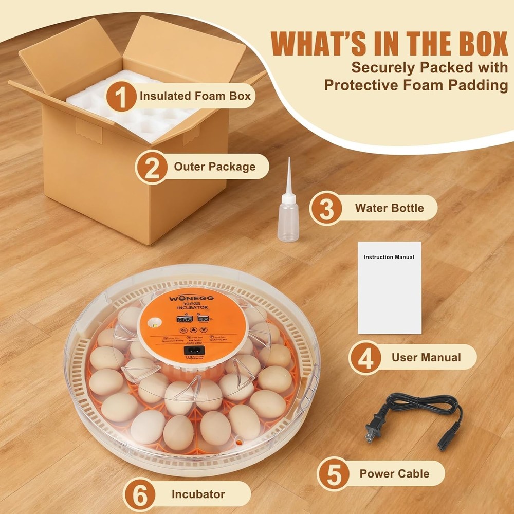 30 Egg Incubator with Humidity Display, Egg Candler, Automatic Egg Turner, for H