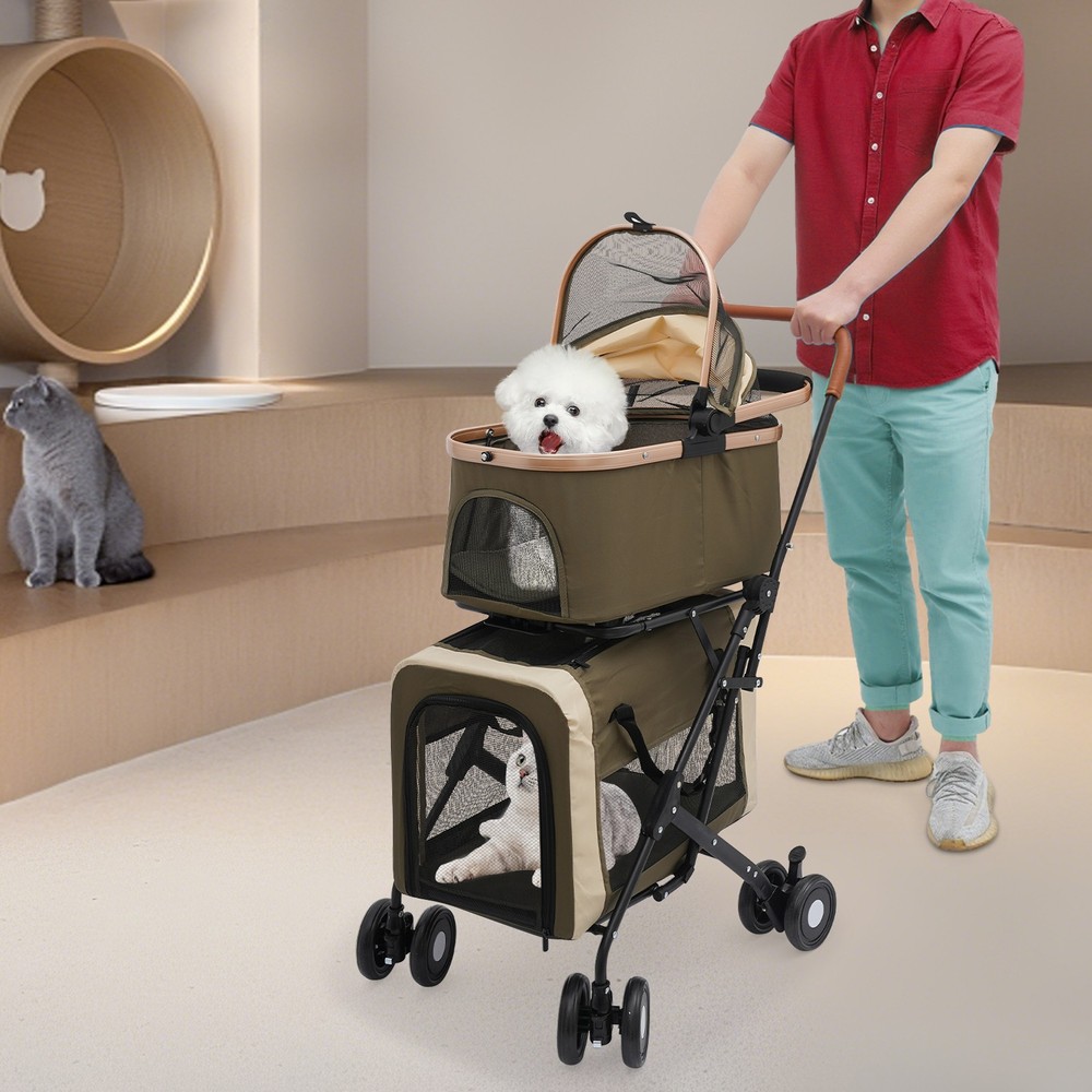 2-Tiers Small & Medium Dogs Stroller Dog & Cat Stroller Foldable Pet Stroller