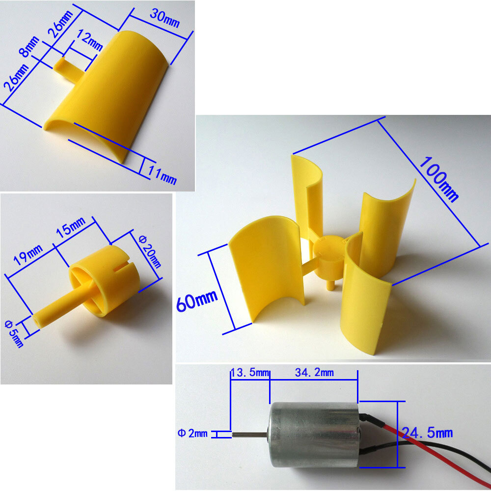 1/2PCS Small DC Motor Vertical Micro Wind Turbines blades Generator Project Kit#