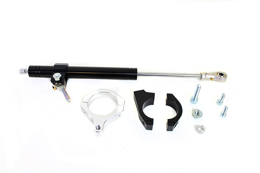 Black Fork Steering Damper Kit fits Harley Davidson