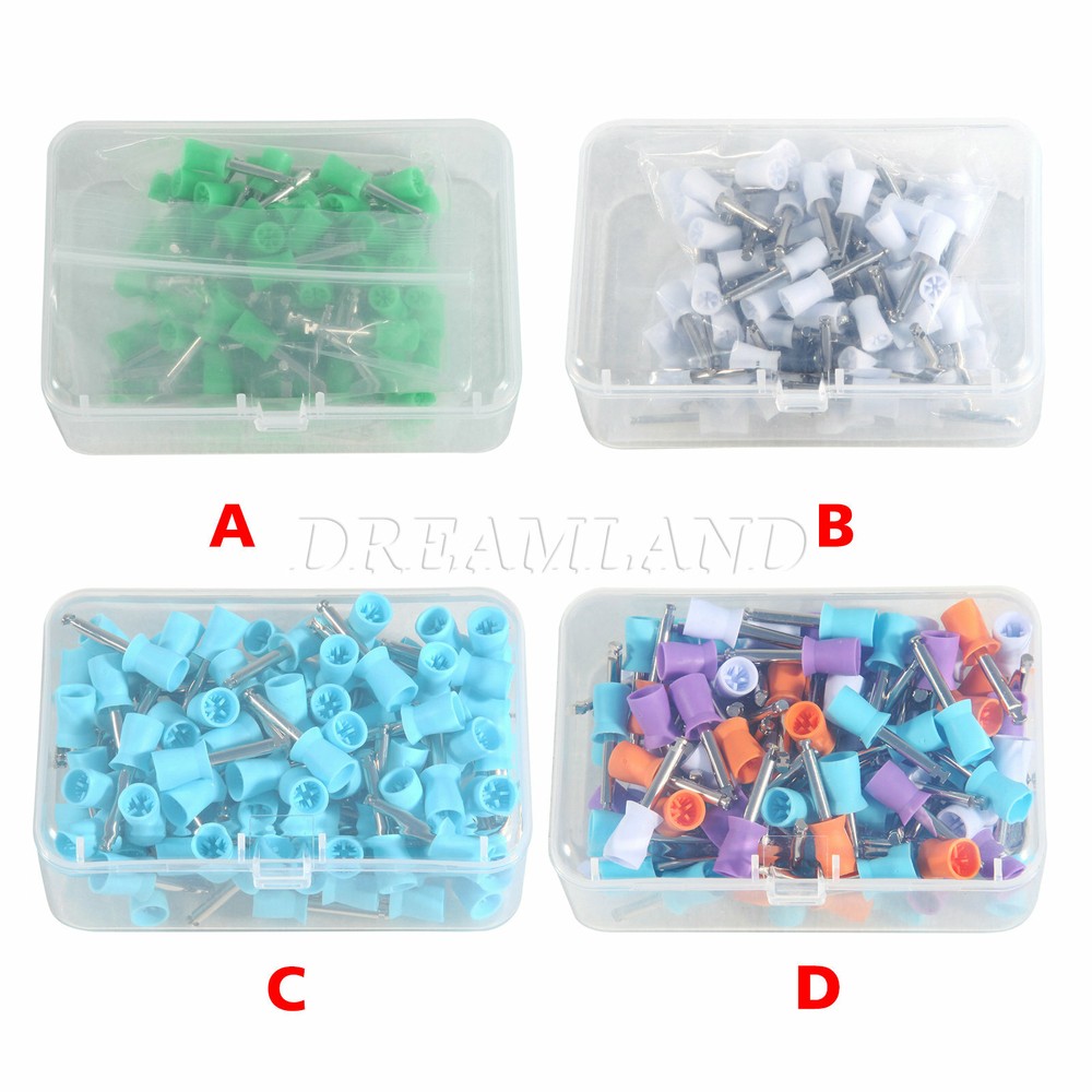 100  Rubber Prophy Teeth Polish Polishing Cups Latch Type Brushes 4TYPE OE