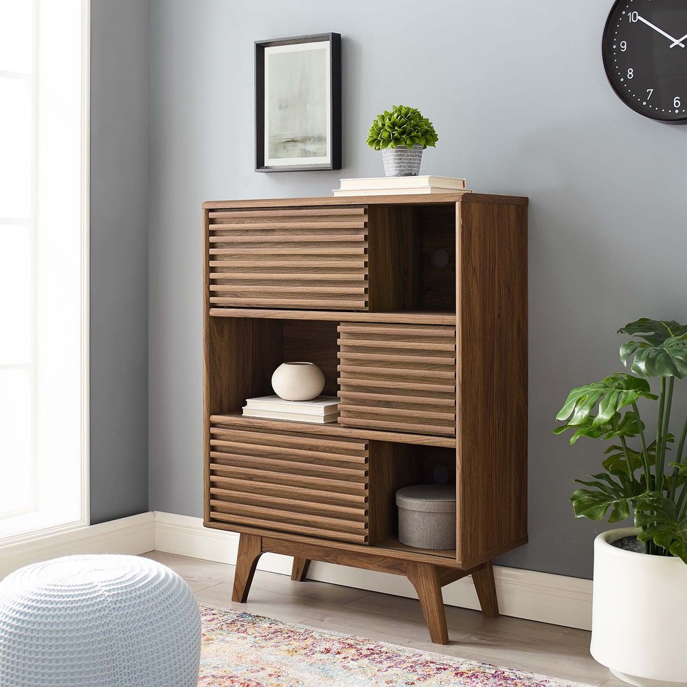 Modway Render Three-Tier Display Storage Cabinet Stand in Walnut