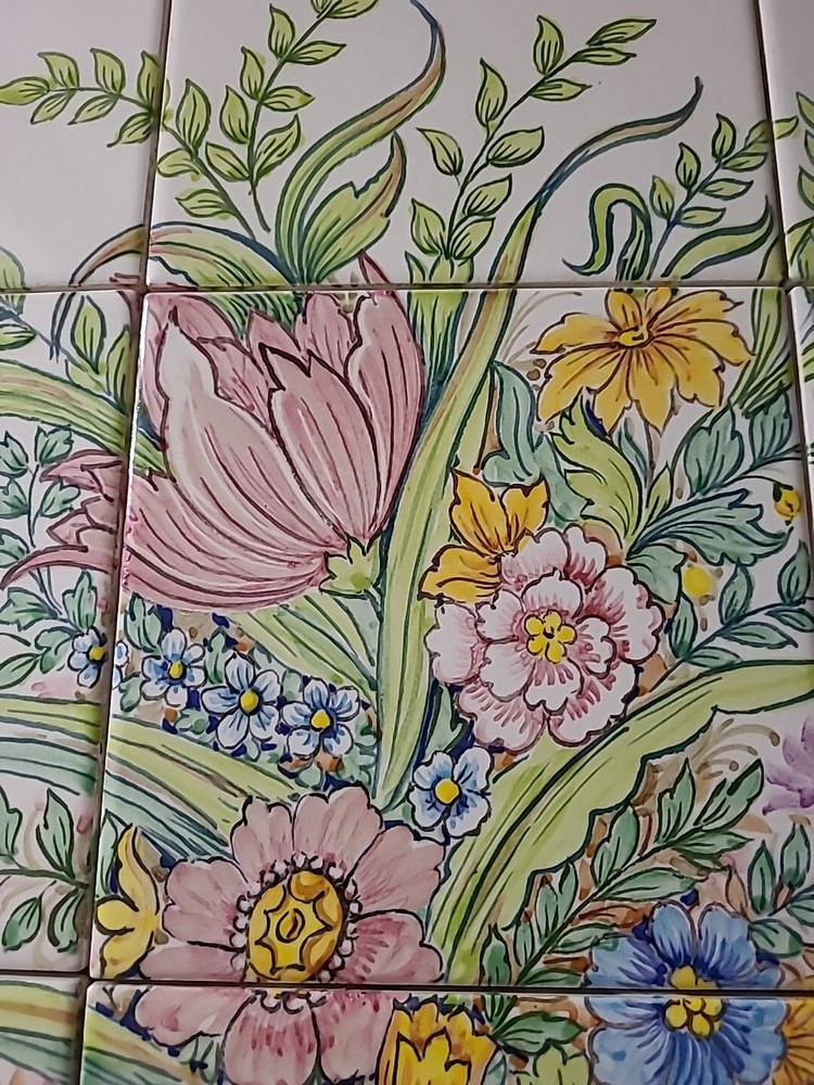 Hand Painted Tile Mural Floral 18"x24"