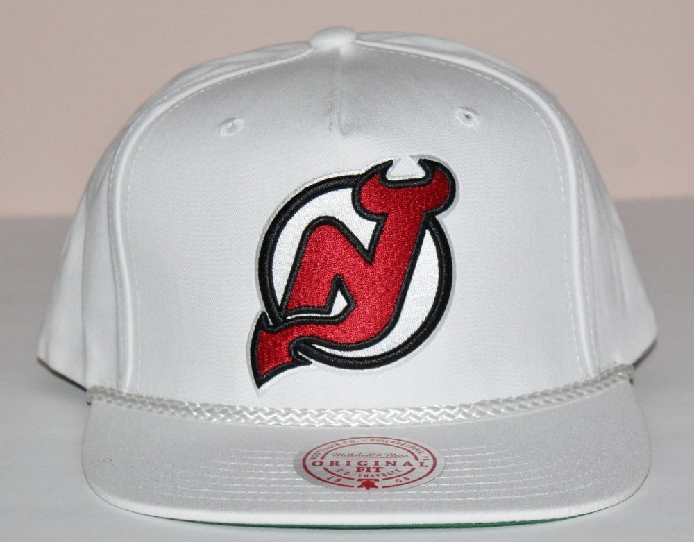 Mitchell & Ness NEW JERSEY DEVILS Cap Snapback WHITE Hat ROPE A-FRAME *6J