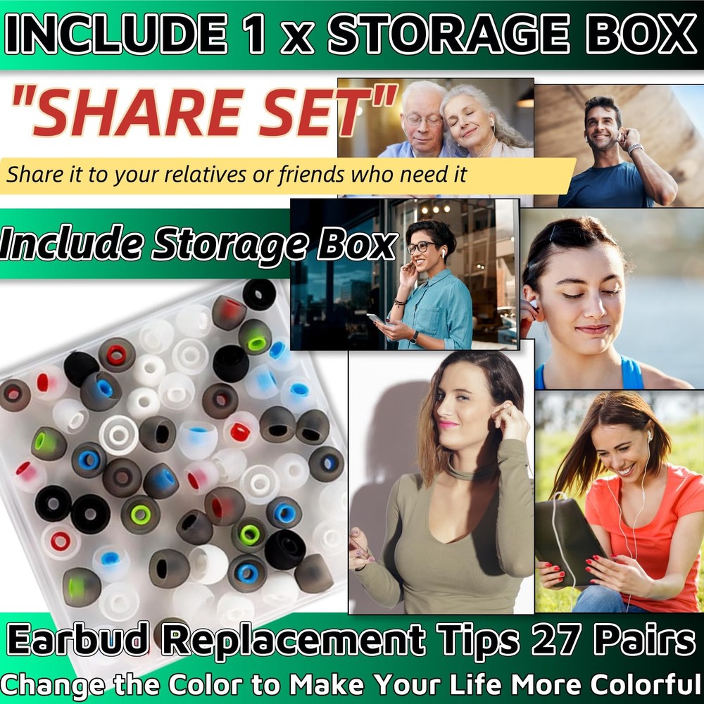 Earbud Replacement Tips 54Pcs,3 Sizes S/M/L, 9 Colors Silicone Multi-color