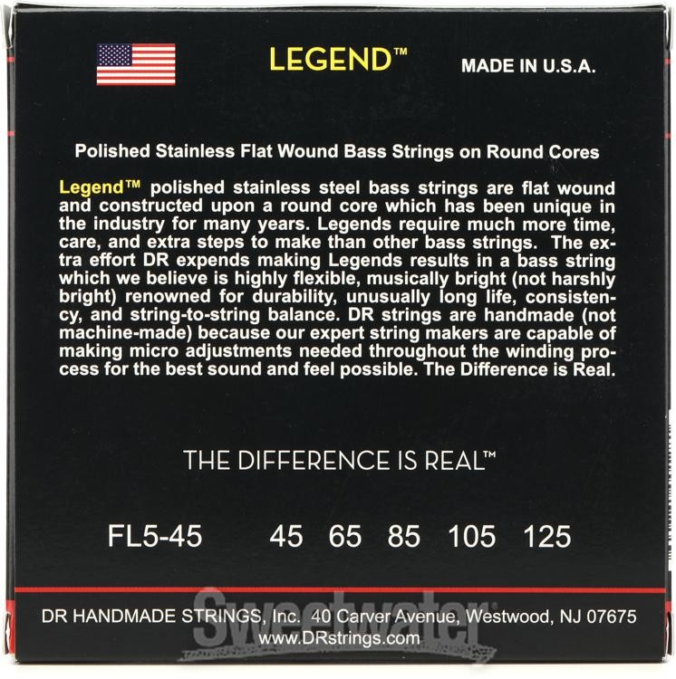 DR Strings Legend Polished Flatwound Stainless Steel 5-string Bass Strings -