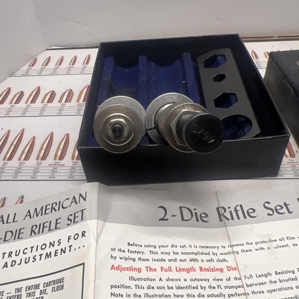 VTG A-A LYMAN 30-06 TWO RELOADING DIE SET & DIE TOOL -GUIDE