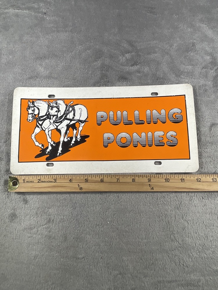 Vintage Novelty License Plate Pulling Ponies Work Horses Plastic