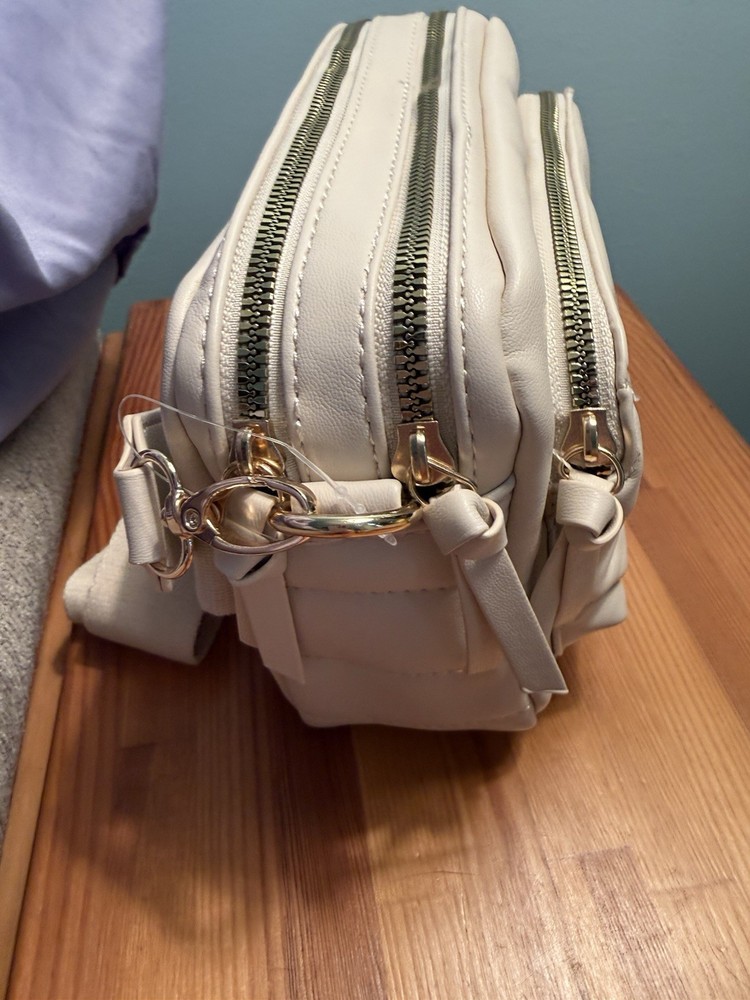 Primark Quilted Double Zip Camera Bag Ivory Gold Hardware NWT