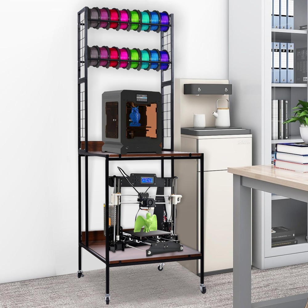 Heavy Duty Mobile 3D Printer Stand w/ Double Layer Filament Storage Rack+Wheels