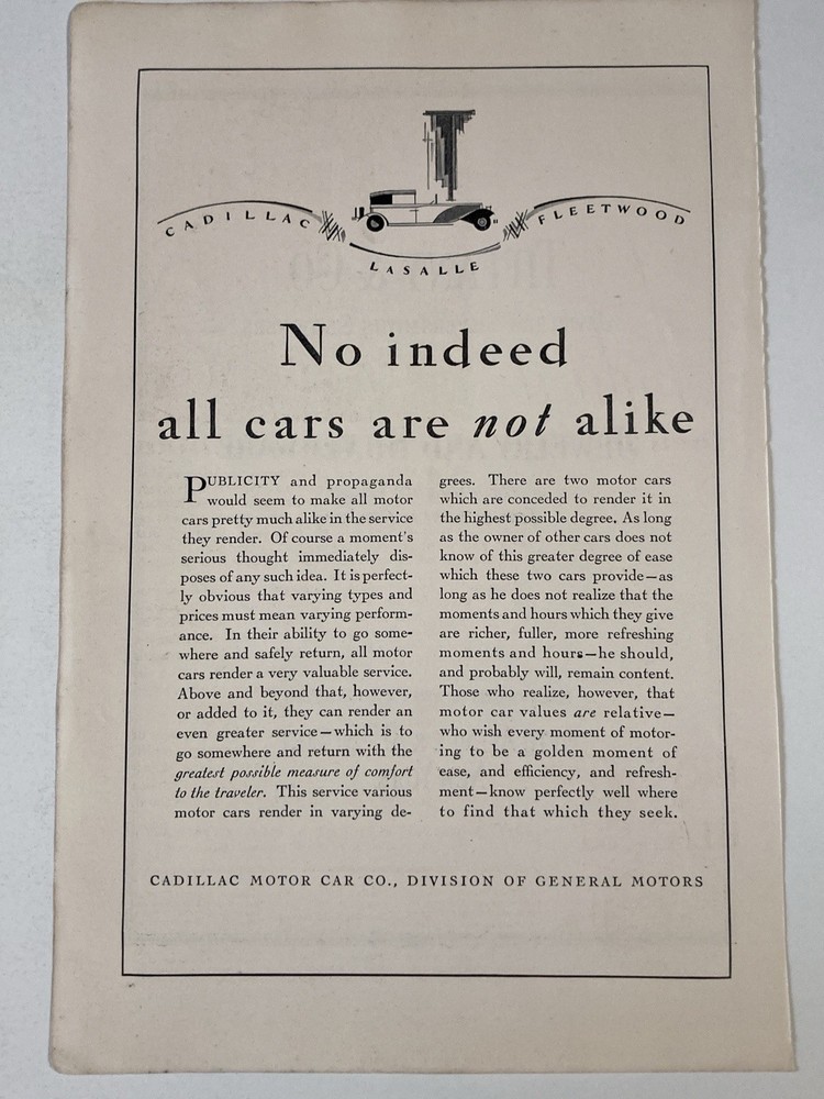 1929 Cadillac Print Ad Publicity Propaganda