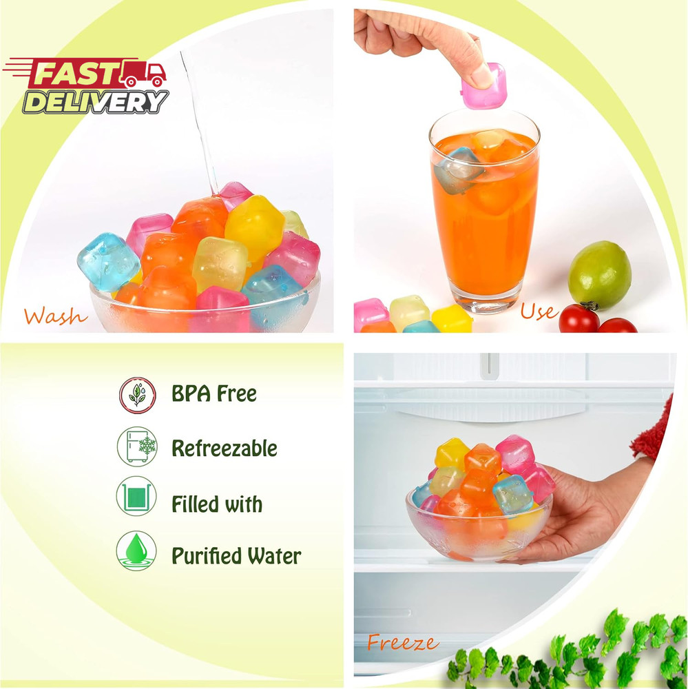 Reusable Ice Cube Plastic Ice Cubes 25 Pack Colorful Refreezable Icecubes for Dr