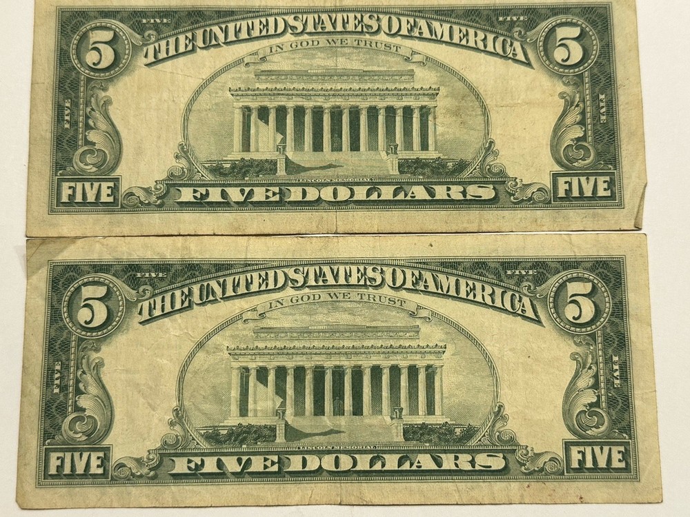 1963 $5 Dollar Red Seal Notes (2) Good Shape (whole) D126
