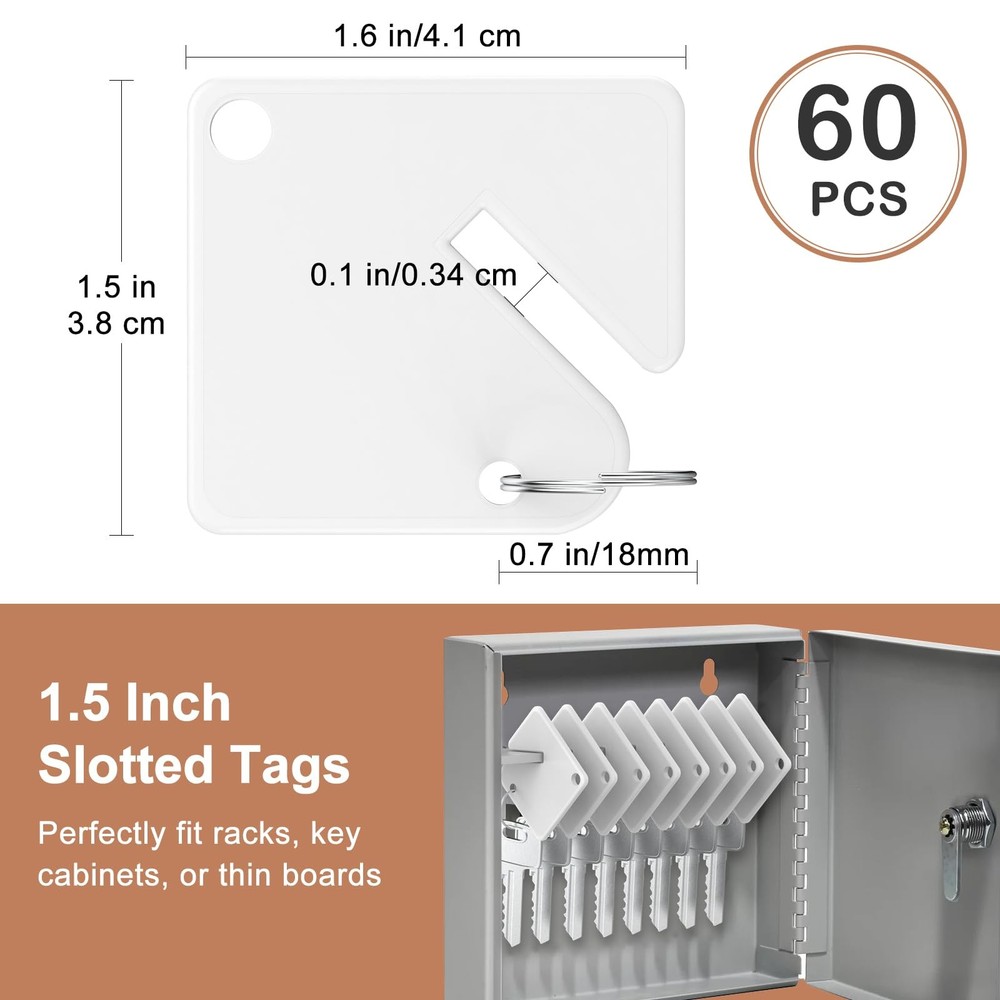 60 Pcs Key Tags Blank Plastic Upgrade Round Split Ring, Durable Key Identify