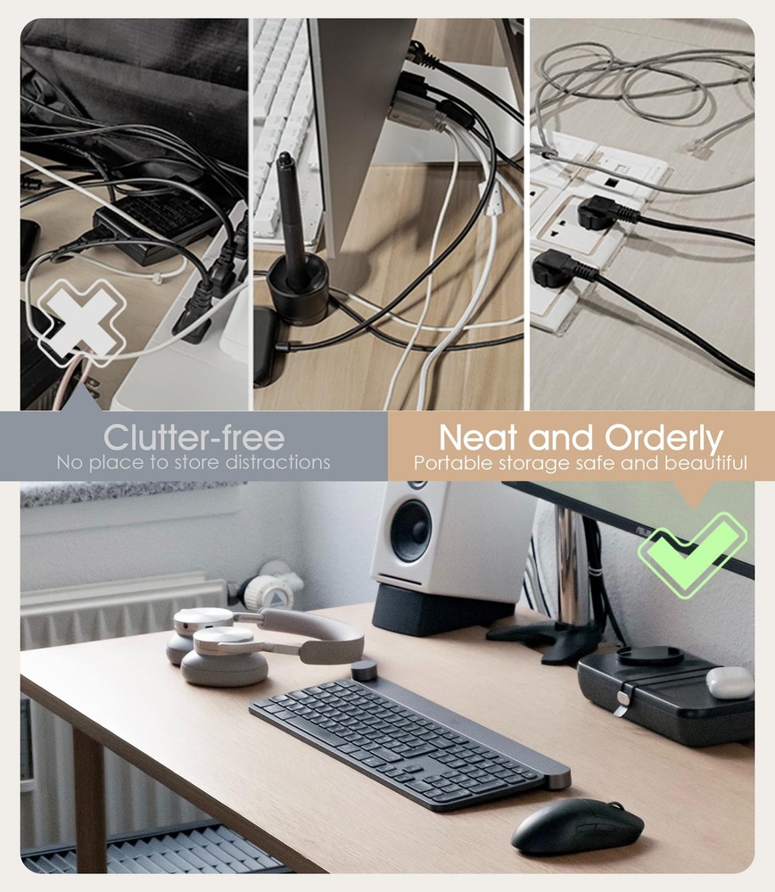 Nearockle Cable Management Under Desk, Adjustable 10 Pack, Black