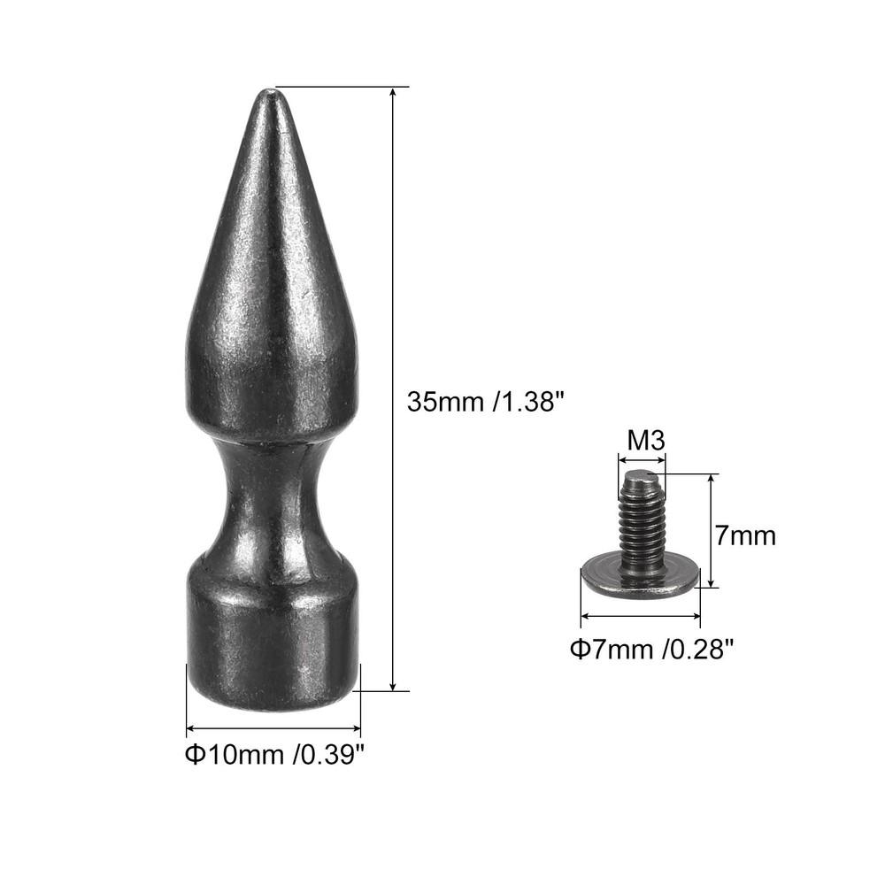 10x35mm Screw Back Rivets, 15 Set Solid Leather Studs for DIY Black