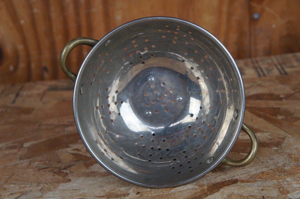 Vintage Stainless Copper Brass Handled Strainer Colander Kitchen Cookware 8"