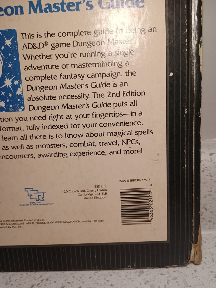 Advanced Dungeons & Dragons Dungeon Master's Guide 2nd Edition TSR #2100 1989