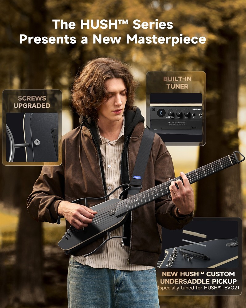 Donner HUSH I EVO 2 Acoustic Electric Guitar Bundle | Black
