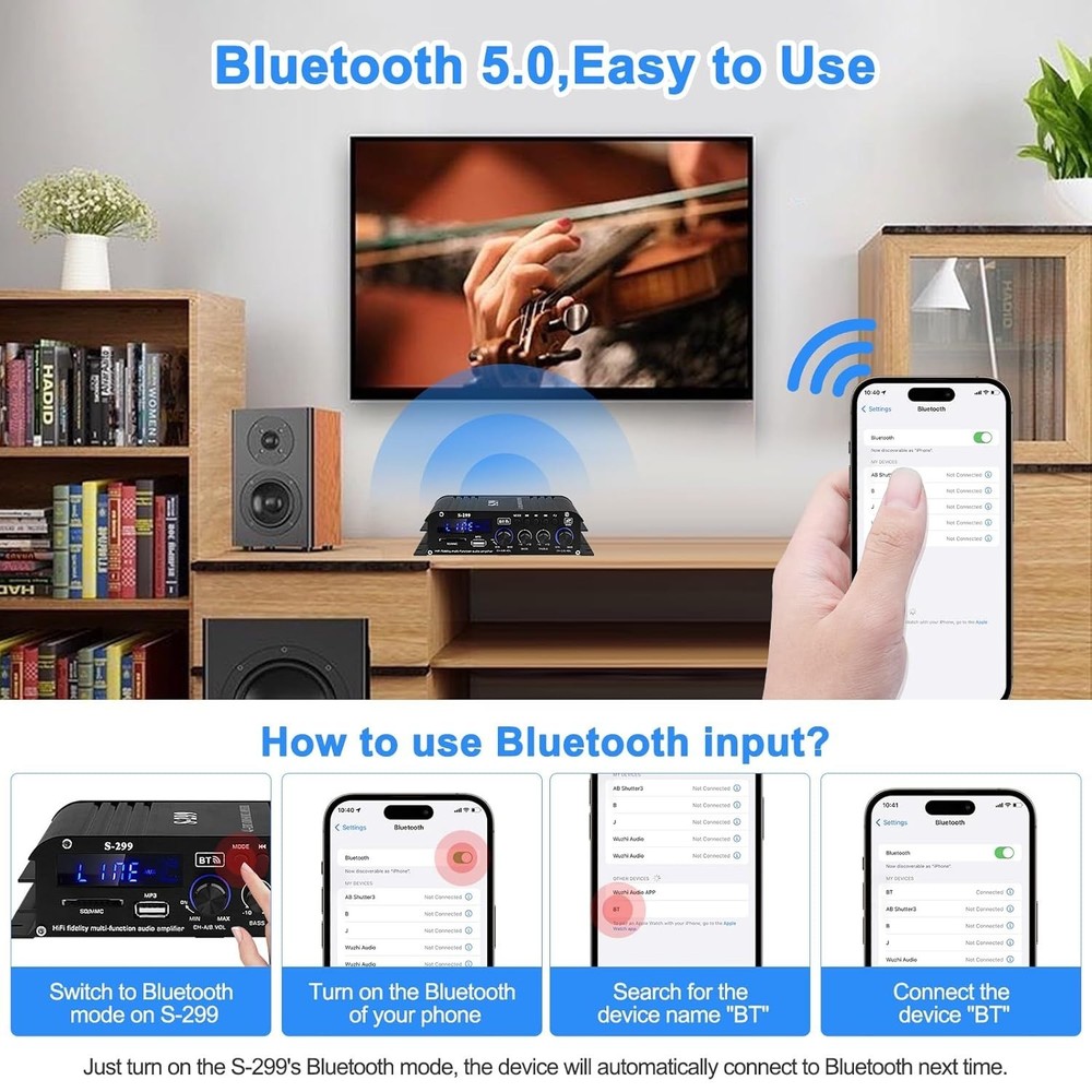 Bluetooth 5.0 4.1 Channel Home Audio Amplifier